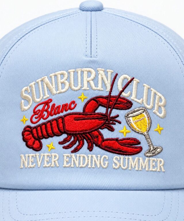 Lobster Cap - Denim – embroidery detail