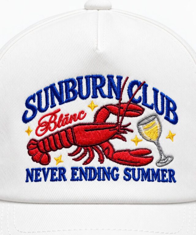 Lobster Cap - White – embroidery detail
